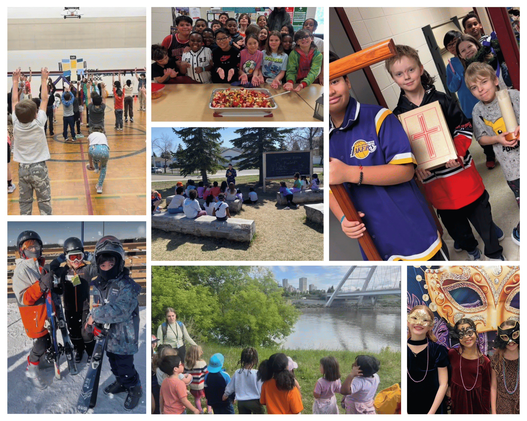 Bishop Savaryn Collage of Student Activities including religious celebrations, skiing, outdoor learning and physical education